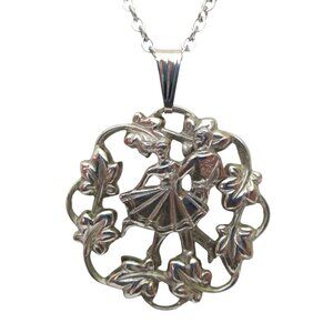Vintage Square Dancing Couple Pendant Necklace Jewelry Gift - Gift Box